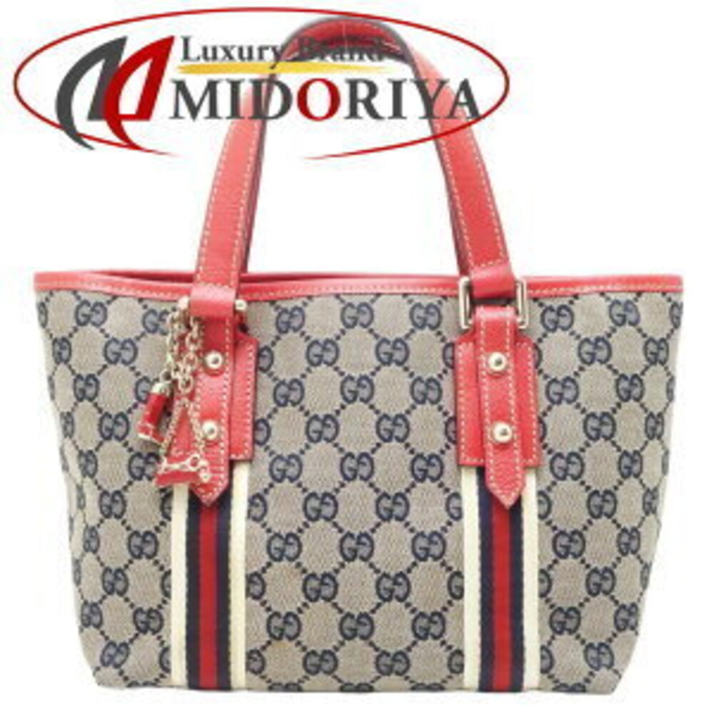 Gucci GG Tote Shelly canvas leather handbag Navy Blue red white